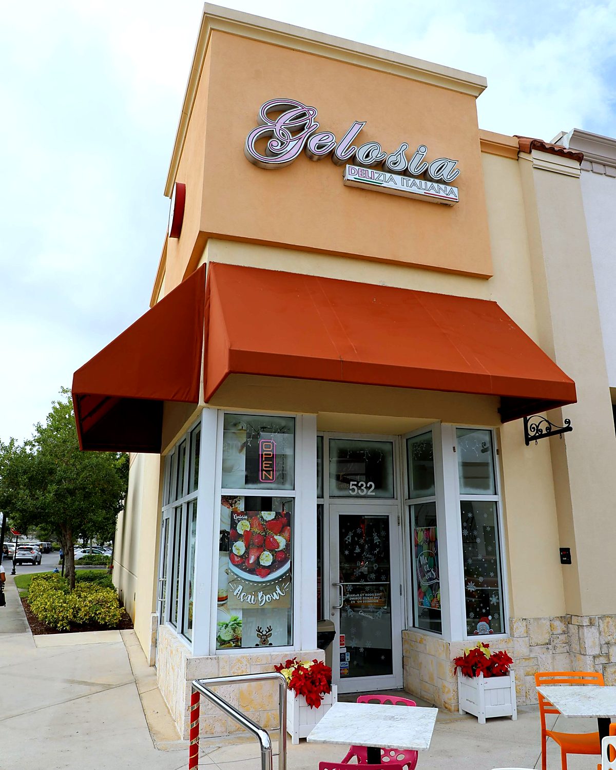 Gelosia storefront with its sign and awning