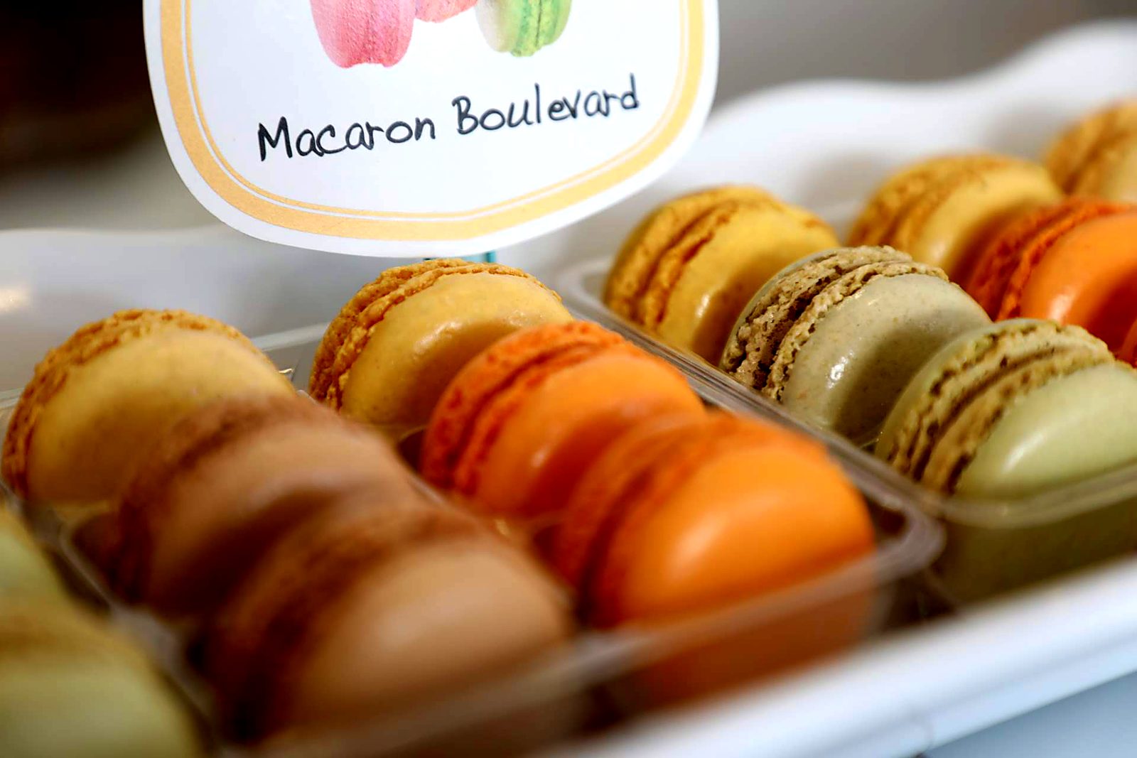 Tray of colorful macarons